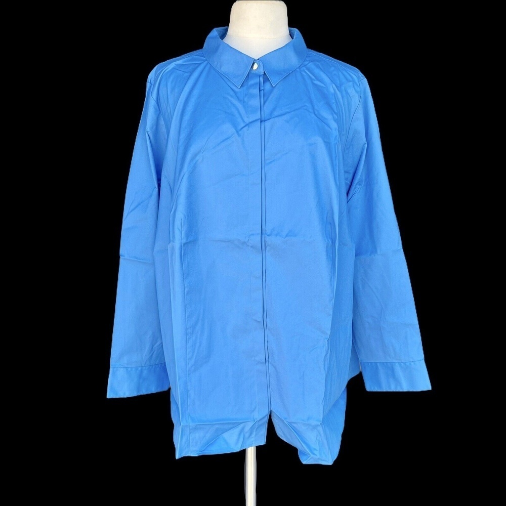 DENIM CO Top Shirt Plus 3X Deep Marine Blue Princess Seams Button Front Blouse